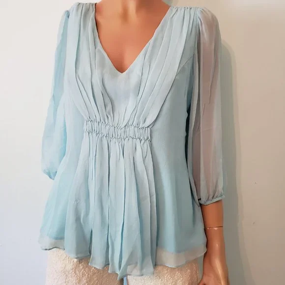 NWT Sundance 100% silk baby blue top, Size PM. - Picture 9 of 12